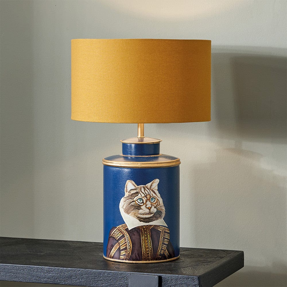 Cat Blue Hand Painted Metal Table Lamp.
