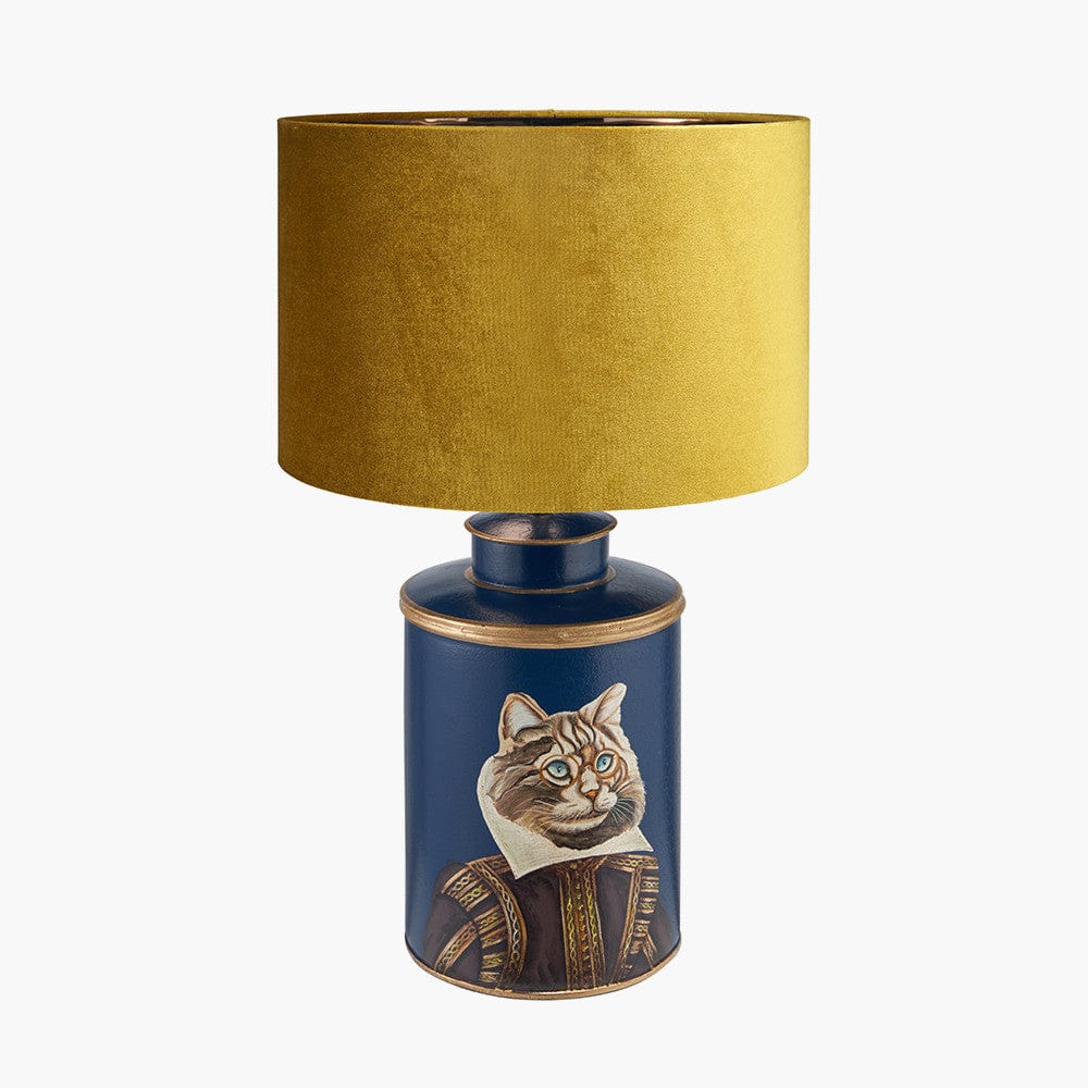 Cat Blue Hand Painted Metal Table Lamp.