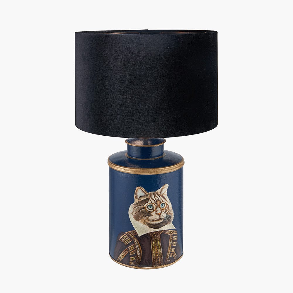 Cat Blue Hand Painted Metal Table Lamp.
