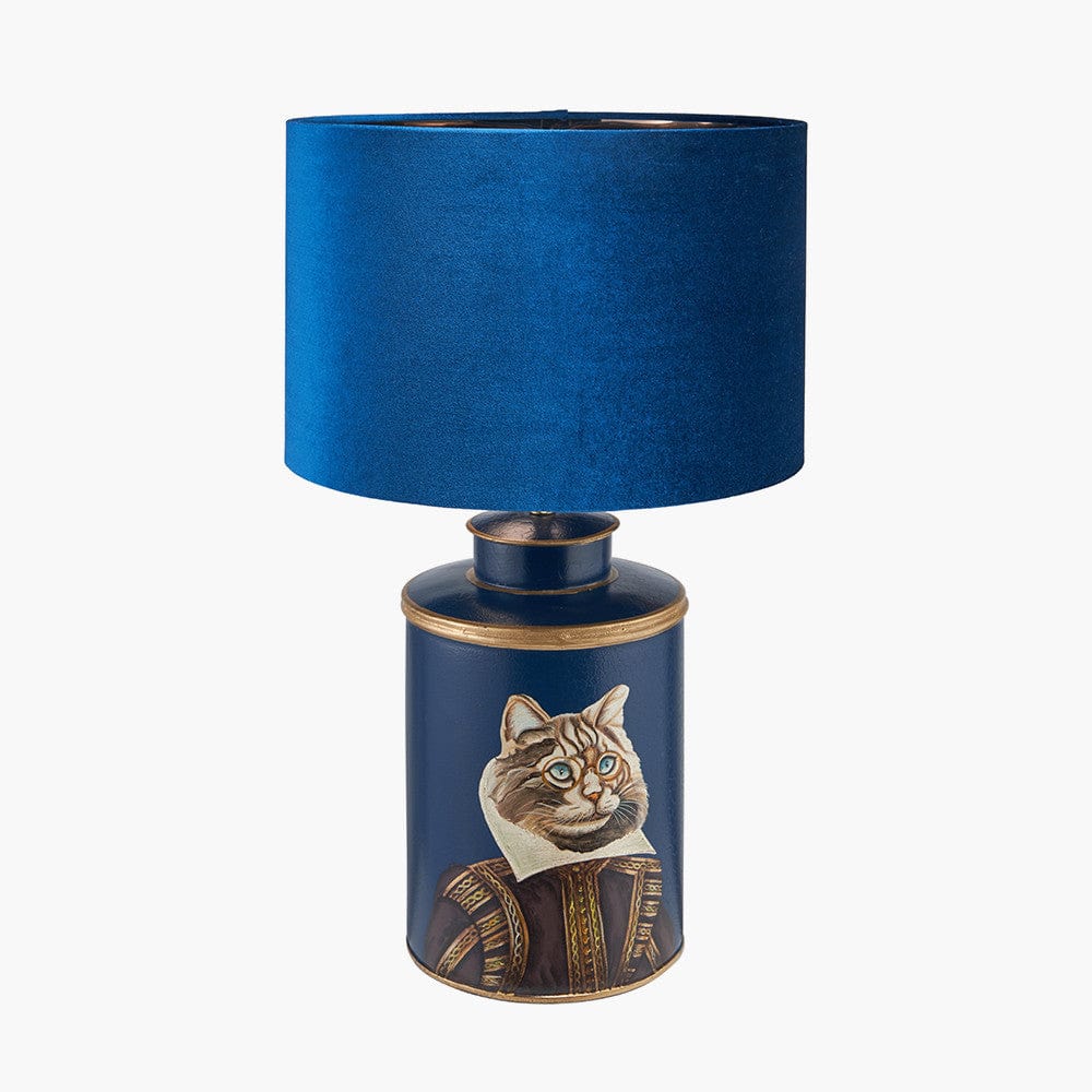 Cat Blue Hand Painted Metal Table Lamp.