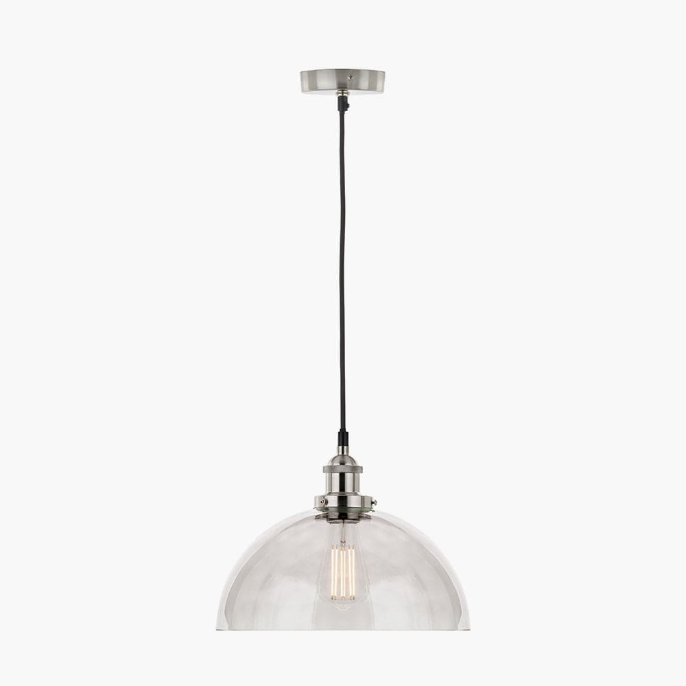 Cecilia Antique Silver Metal and Clear Glass Dome Pendant.