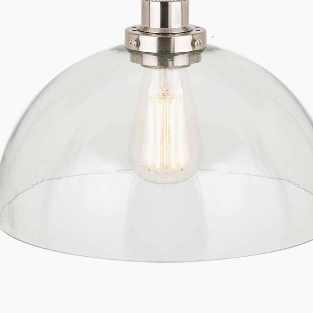 Cecilia Antique Silver Metal and Clear Glass Dome Pendant.