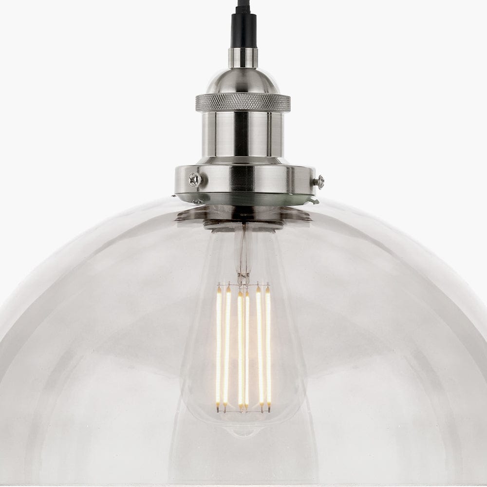 Cecilia Antique Silver Metal and Clear Glass Dome Pendant.
