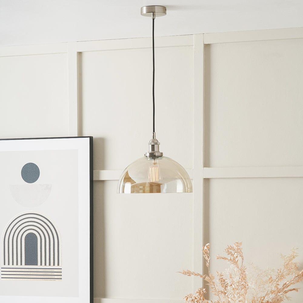 Cecilia Antique Silver Metal and Lustre Glass Dome Pendant.