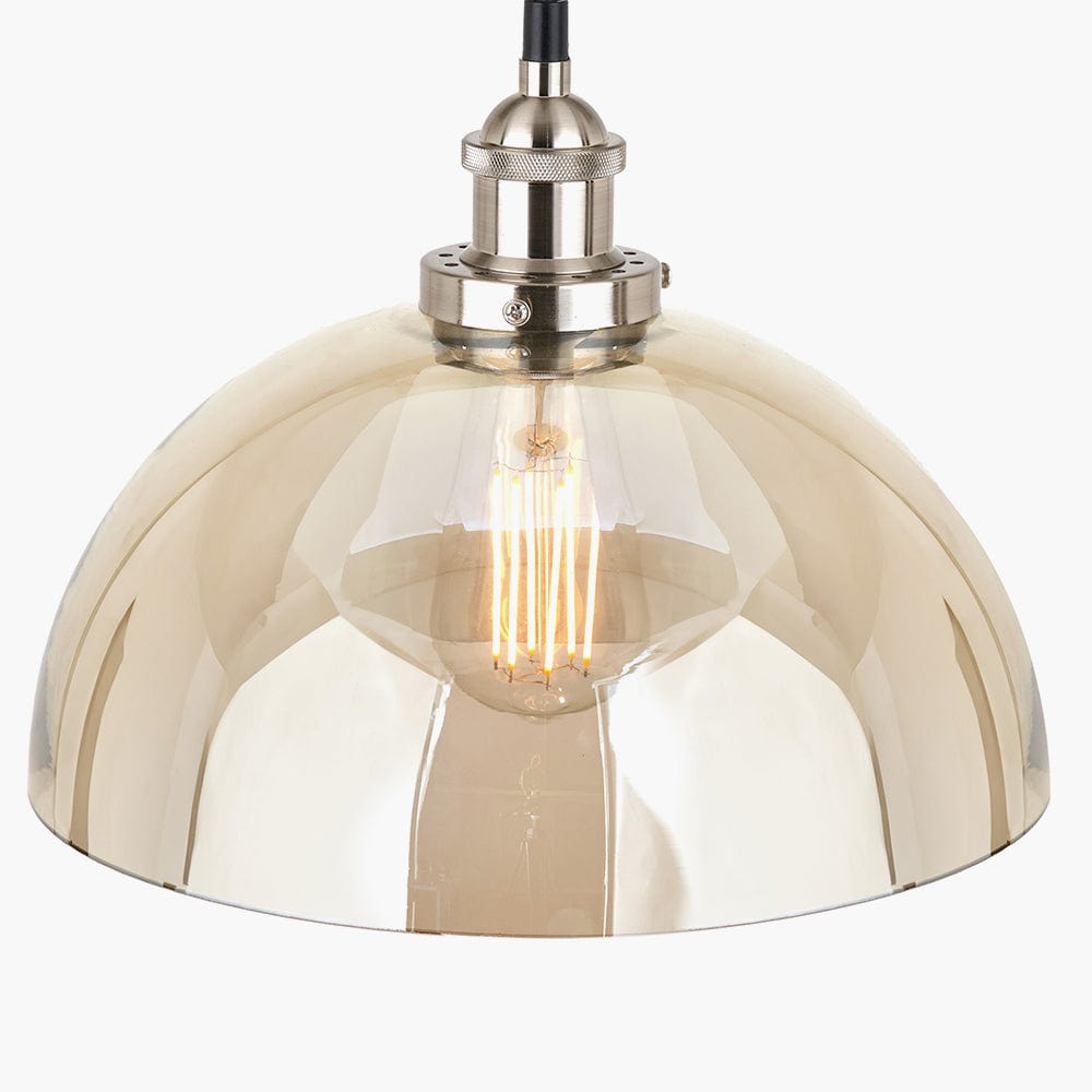 Cecilia Antique Silver Metal and Lustre Glass Dome Pendant.