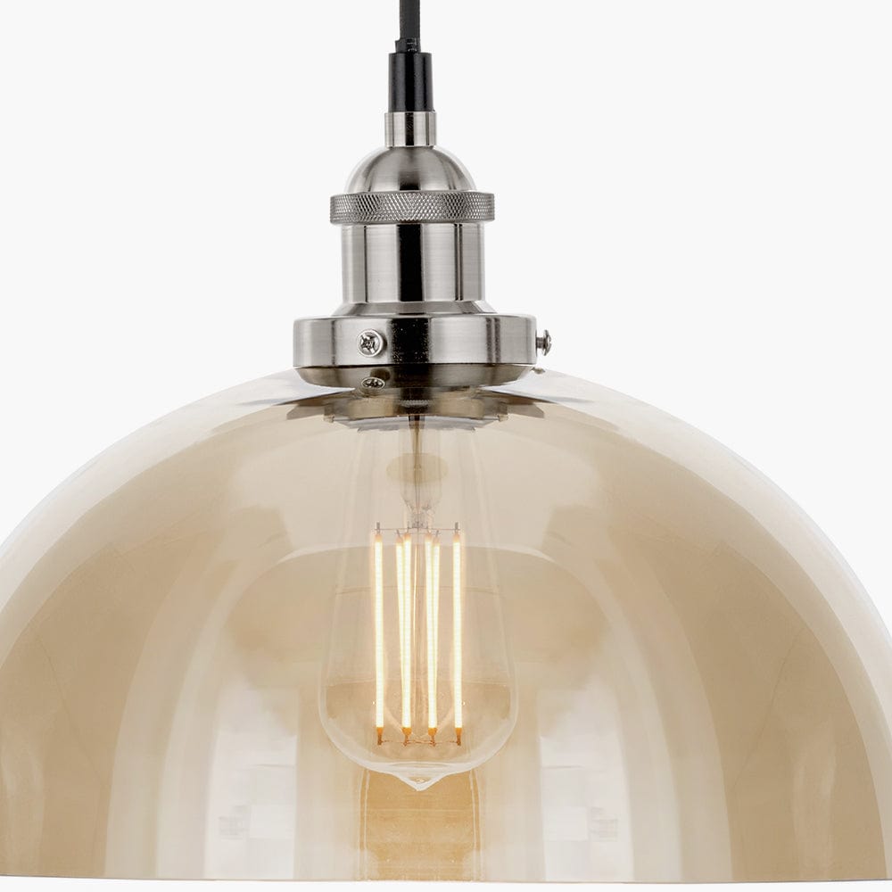 Cecilia Antique Silver Metal and Lustre Glass Dome Pendant.