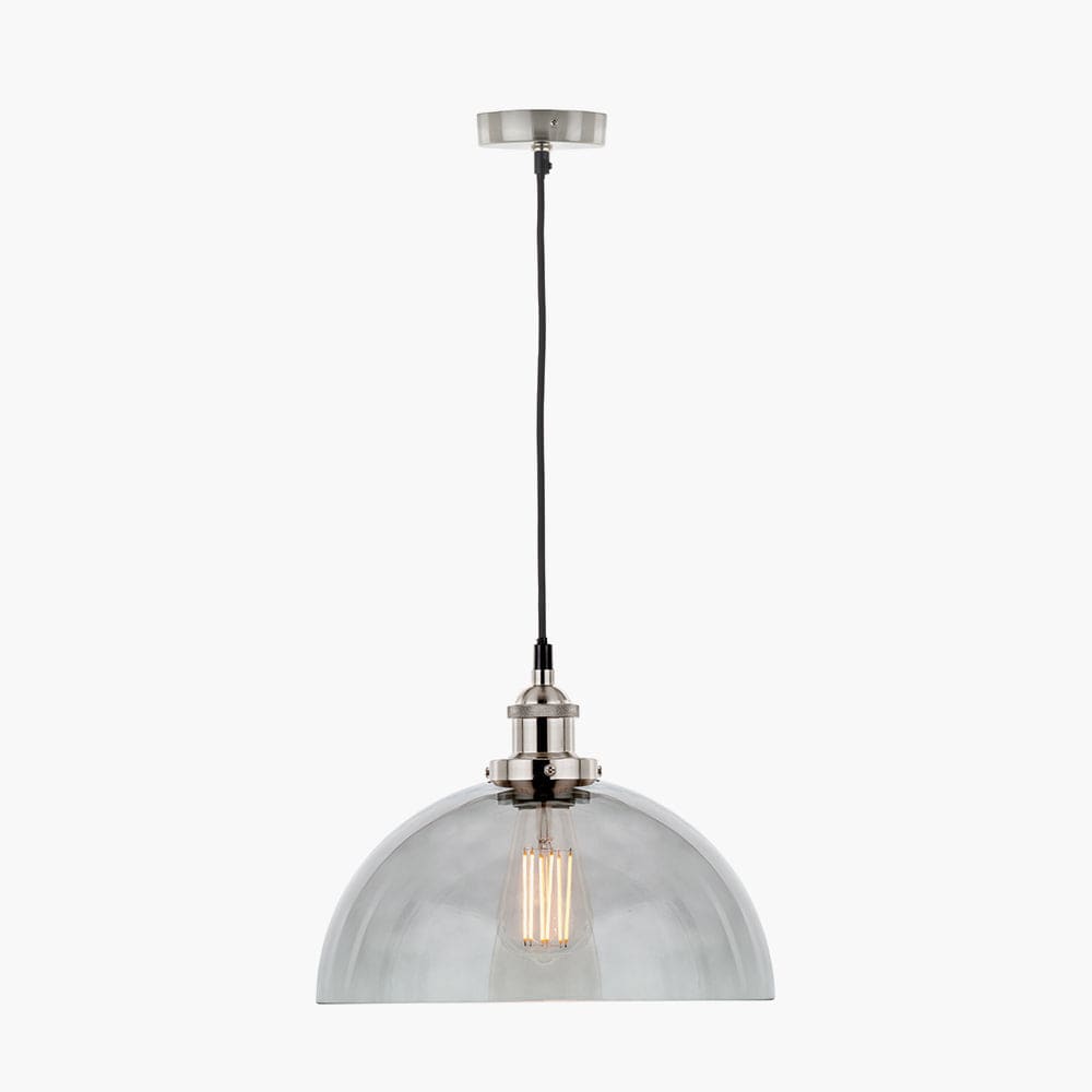 Cecilia Antique Silver Metal and Smoked Glass Dome Pendant.