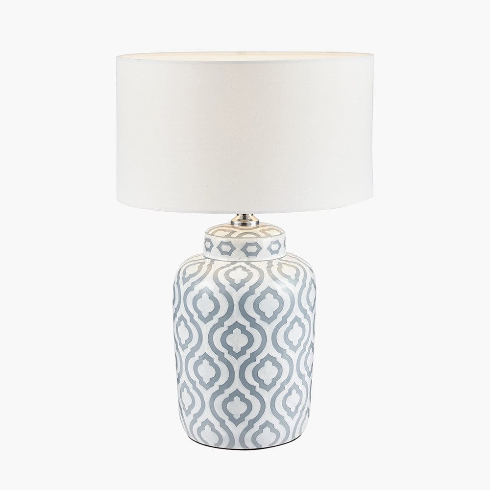 Celia Grey and White Pattern Ceramic Table Lamp - Base Only.