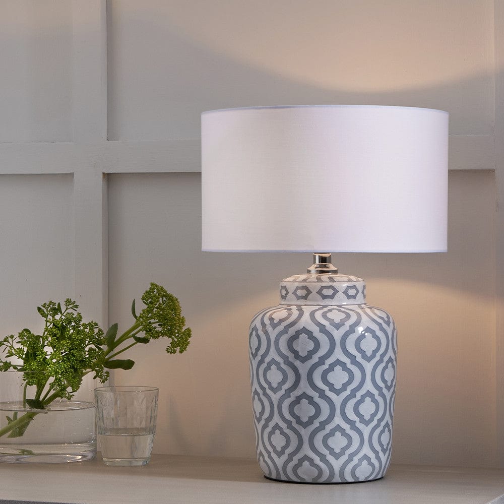 Celia Grey and White Pattern Ceramic Table Lamp - Base Only.