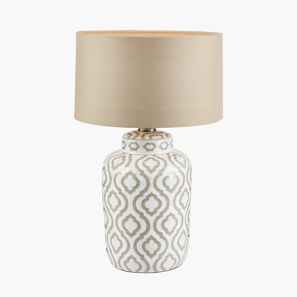 Celia Taupe and White Pattern Ceramic Table Lamp - Base Only.
