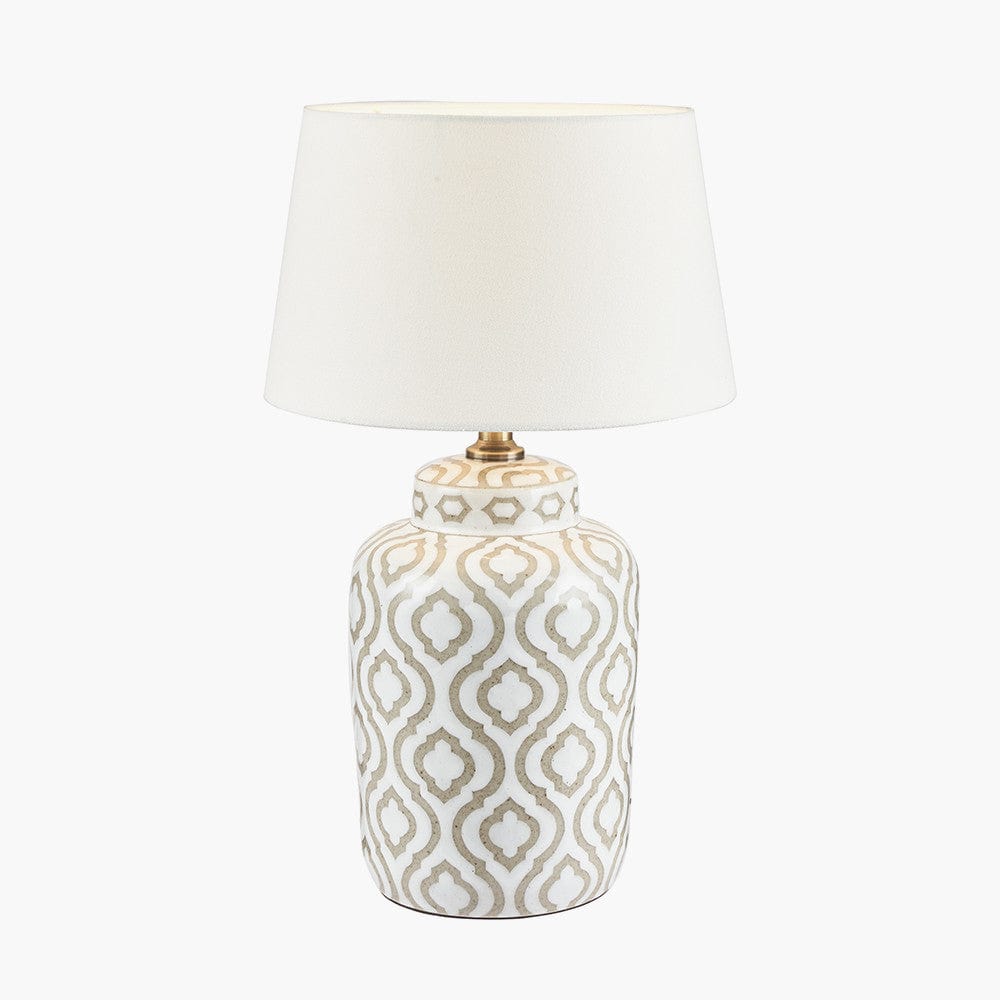 Celia Taupe and White Pattern Ceramic Table Lamp - Base Only.
