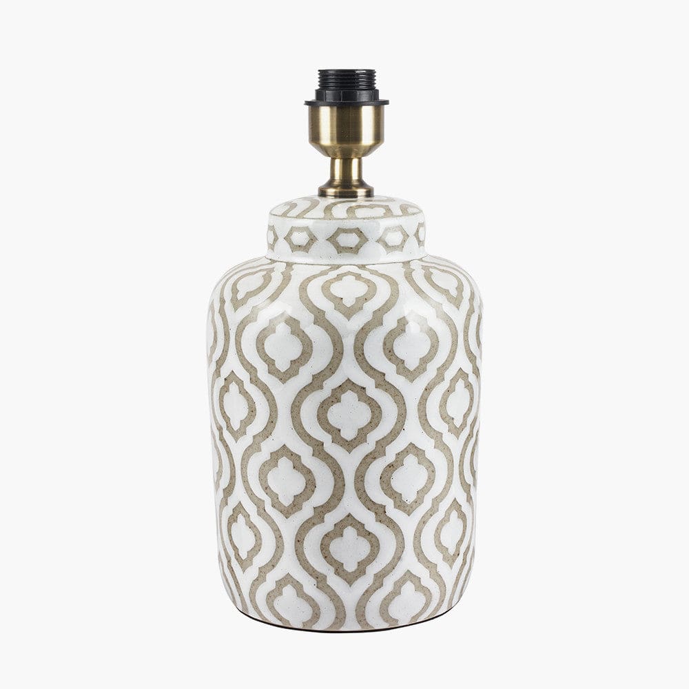 Celia Taupe and White Pattern Ceramic Table Lamp - Base Only.