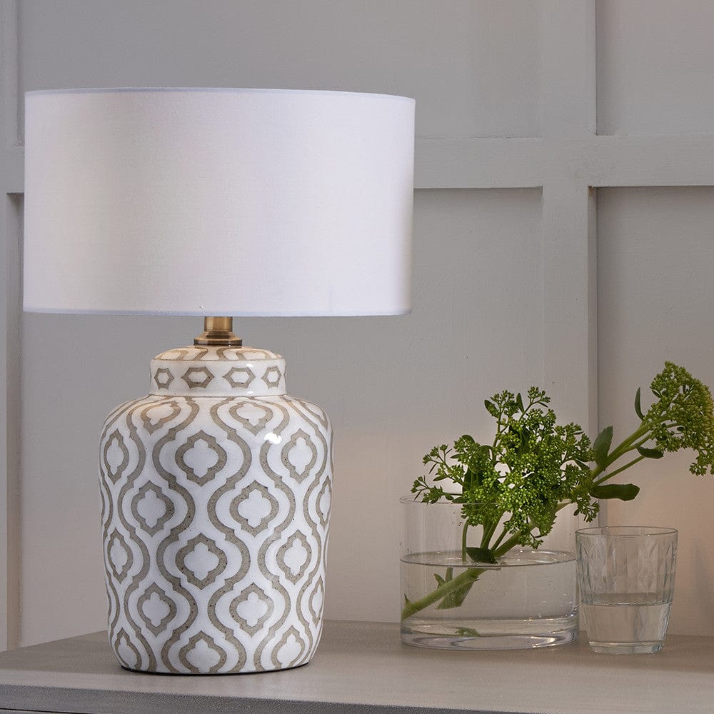 Pacific Lifestyle Lighting Celia Taupe and White Pattern Ceramic Table Lamp - Base Only House of Isabella UK