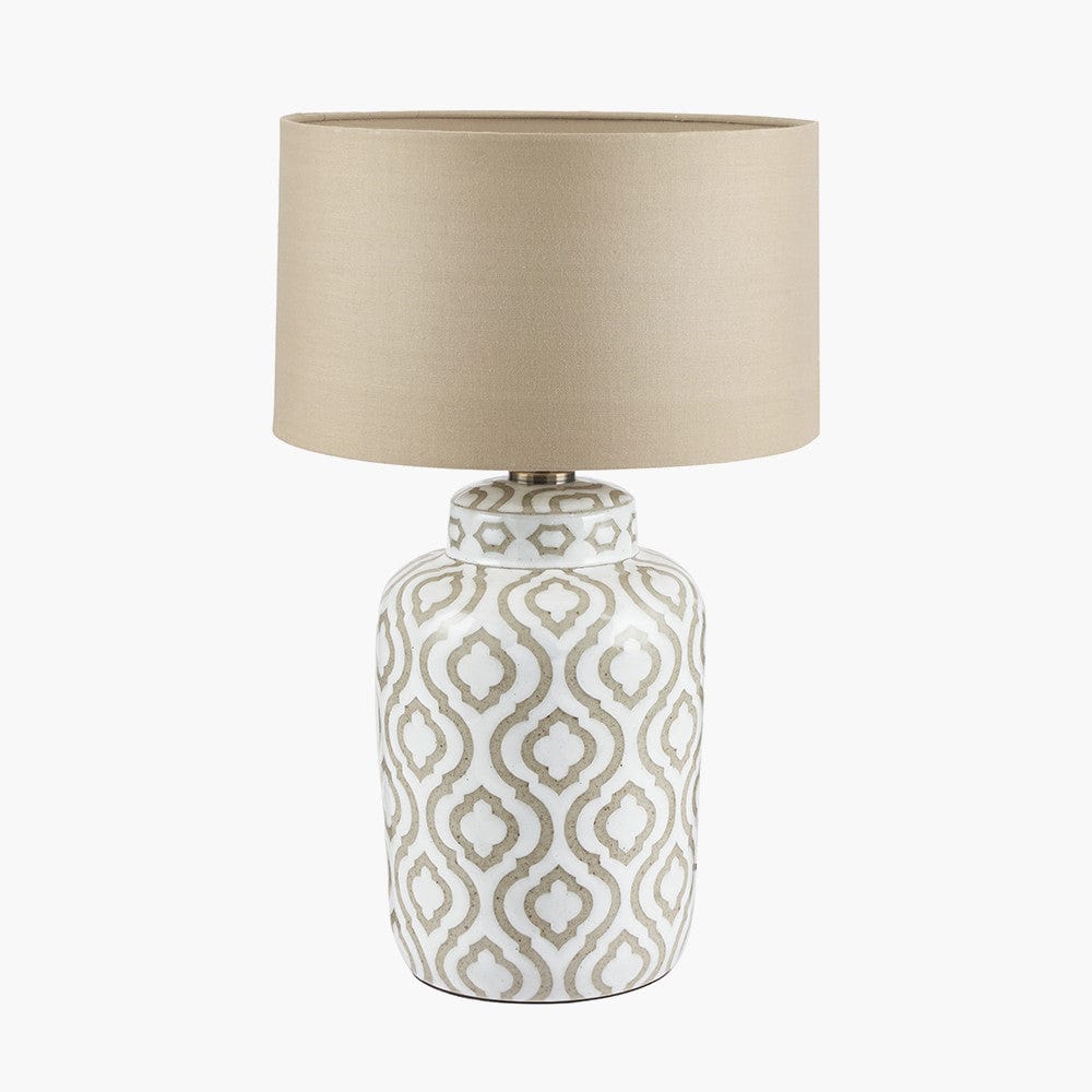 Celia Taupe and White Pattern Ceramic Table Lamp - Base Only.