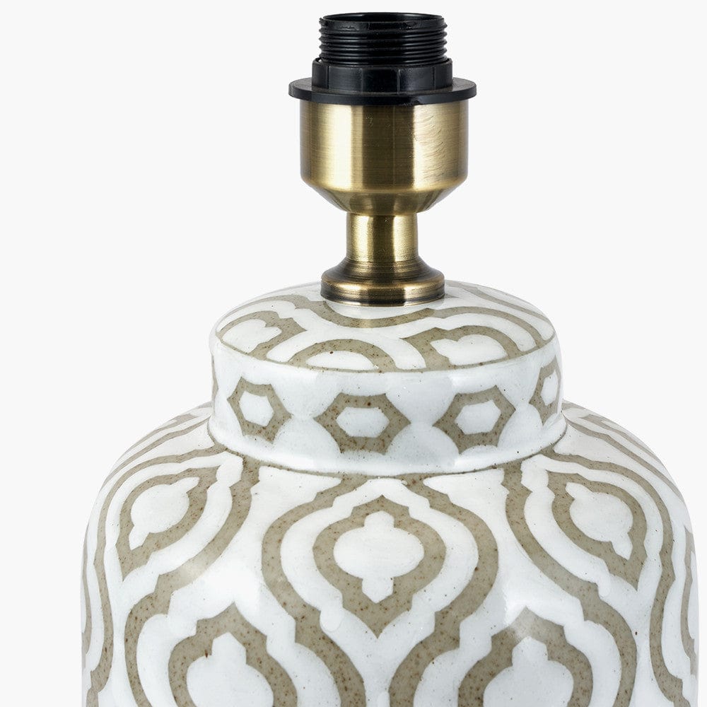 Celia Taupe and White Pattern Ceramic Table Lamp - Base Only.