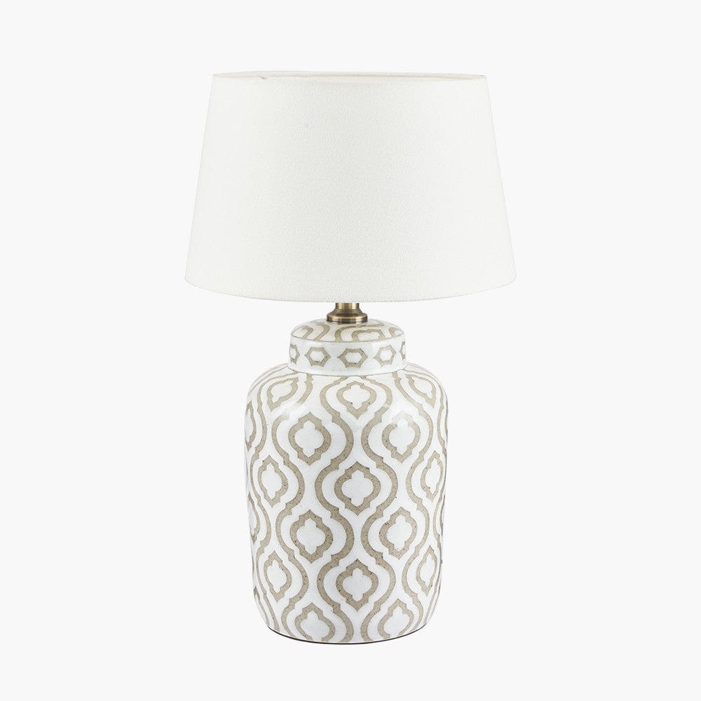 Celia Taupe and White Pattern Ceramic Table Lamp - Base Only.