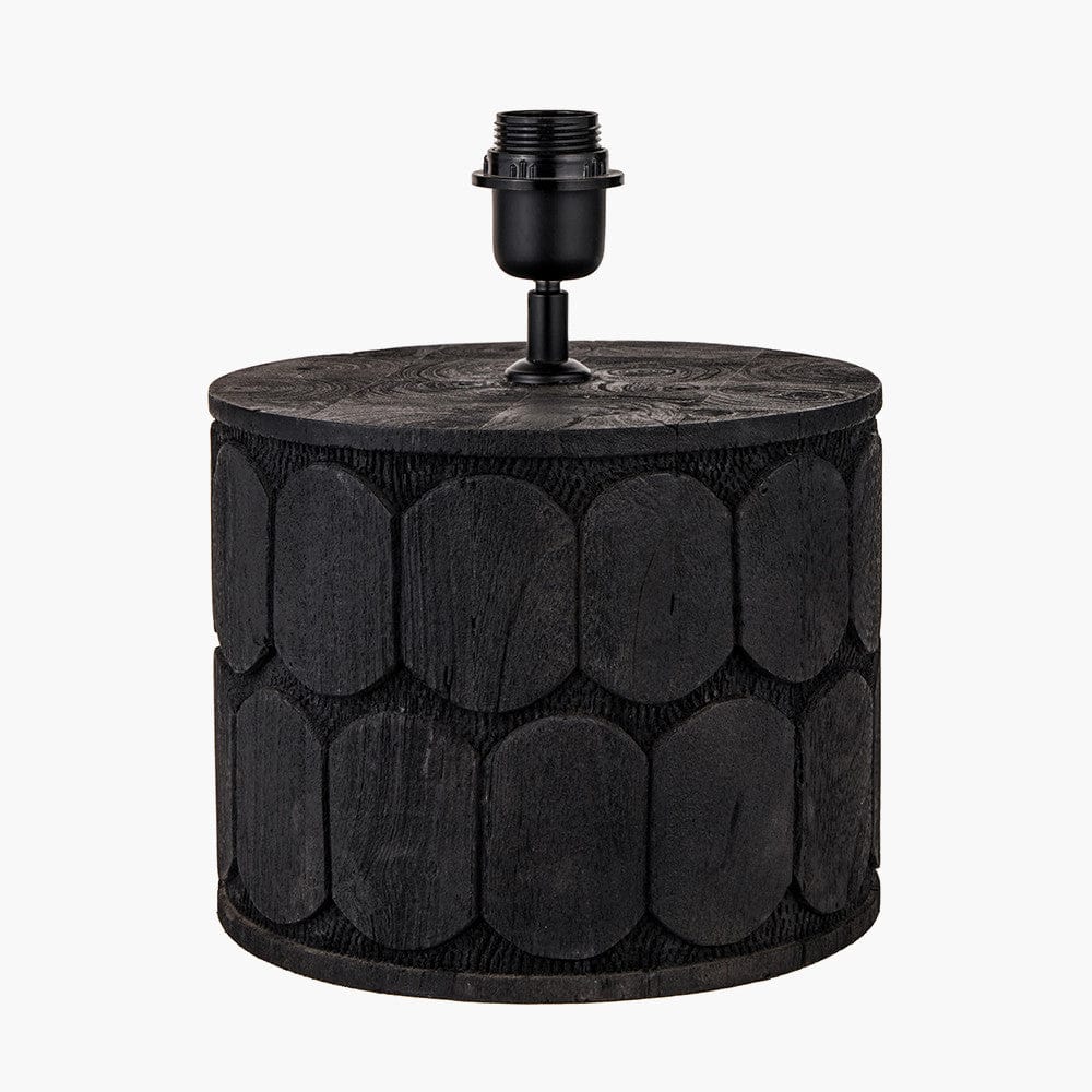Cezara Embossed Black Wood Wide Table Lamp.