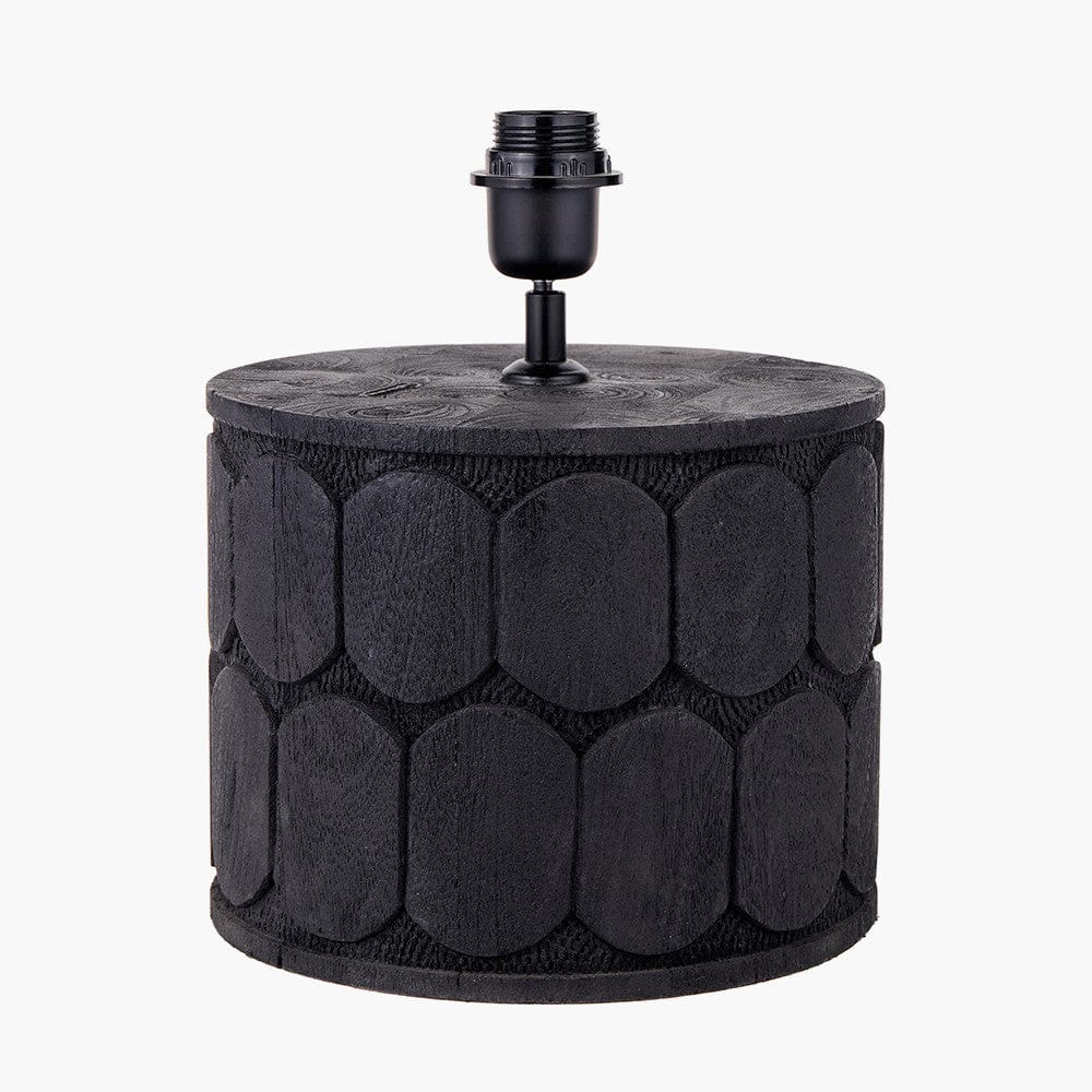 Cezara Embossed Black Wood Wide Table Lamp.