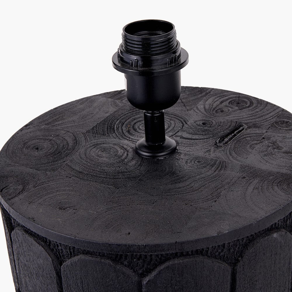 Cezara Embossed Black Wood Wide Table Lamp.