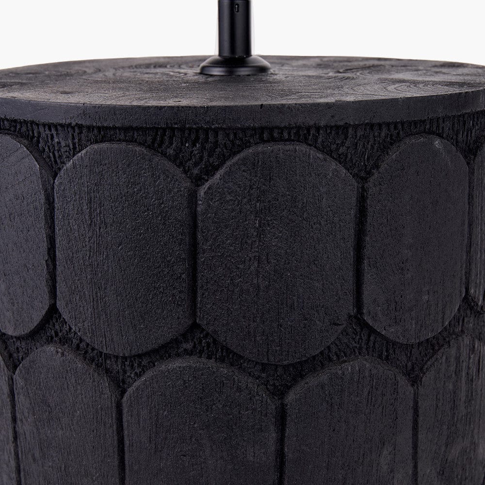 Cezara Embossed Black Wood Wide Table Lamp.