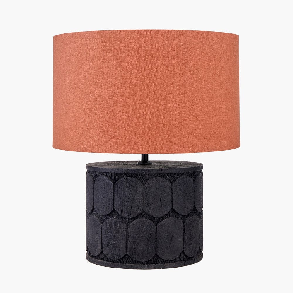 Cezara Embossed Black Wood Wide Table Lamp.
