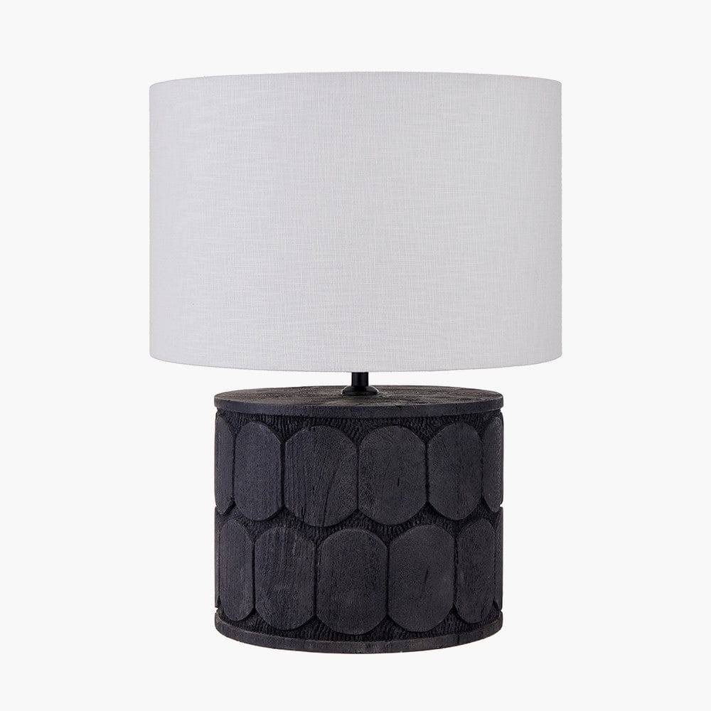 Cezara Embossed Black Wood Wide Table Lamp.