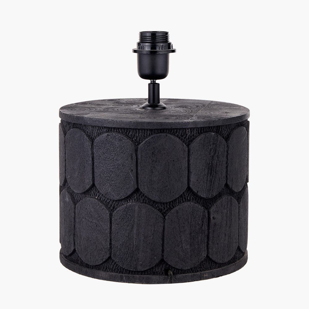 Cezara Embossed Black Wood Wide Table Lamp.