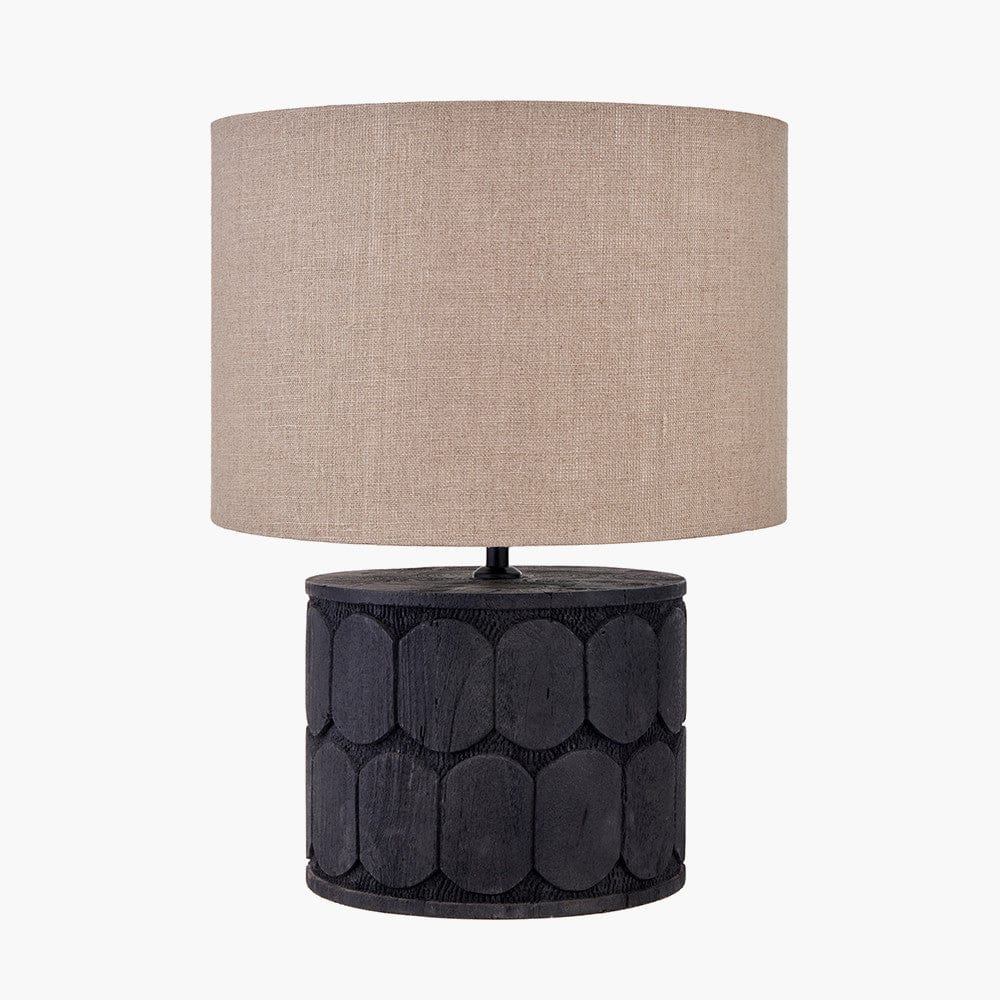 Cezara Embossed Black Wood Wide Table Lamp.