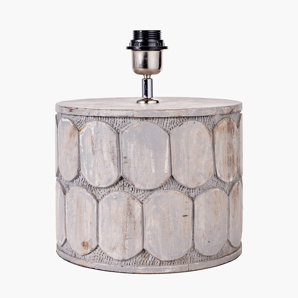 Cezara Embossed Grey Wood Wide Table Lamp Base with Edward 40cm Apricot Linen Cylinder Lampshade.