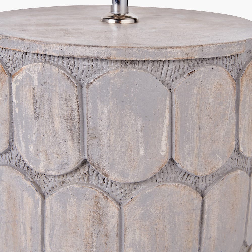 Cezara Embossed Grey Wood Wide Table Lamp Base with Edward 40cm Apricot Linen Cylinder Lampshade.