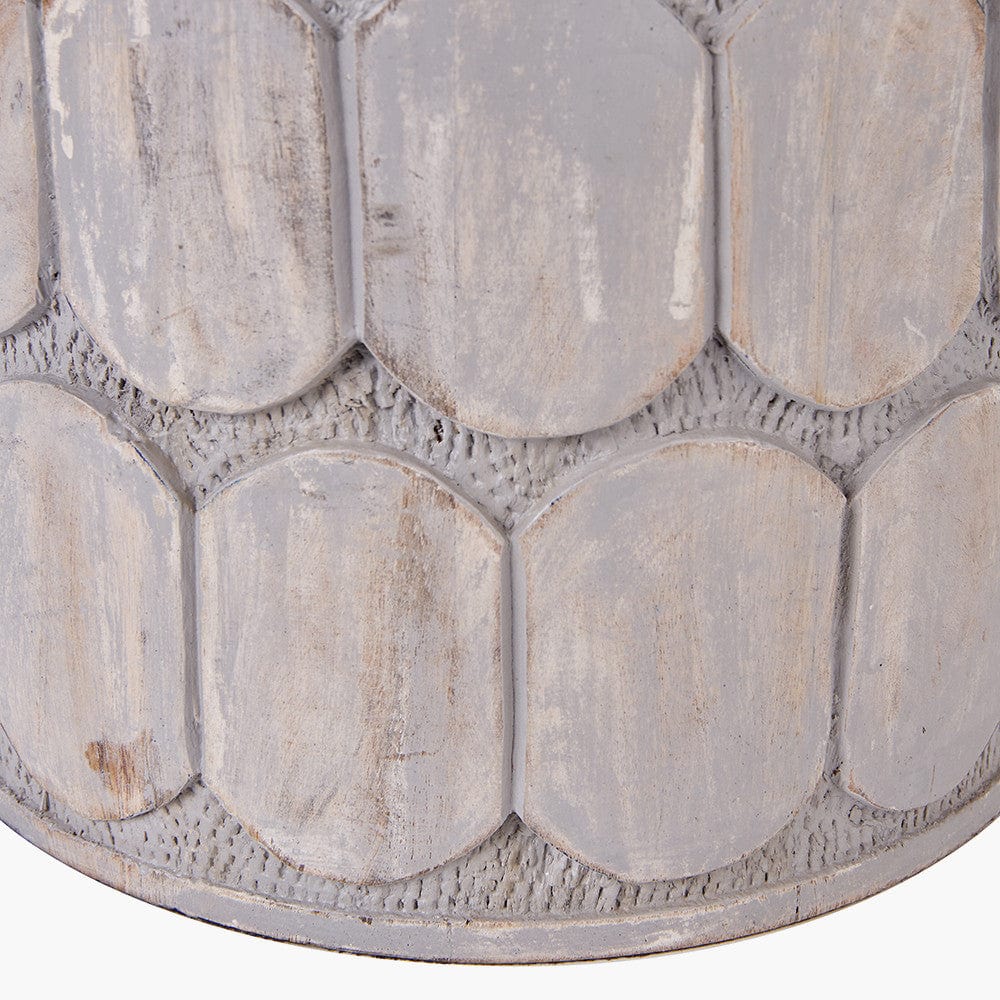 Cezara Embossed Grey Wood Wide Table Lamp Base with Edward 40cm Apricot Linen Cylinder Lampshade.