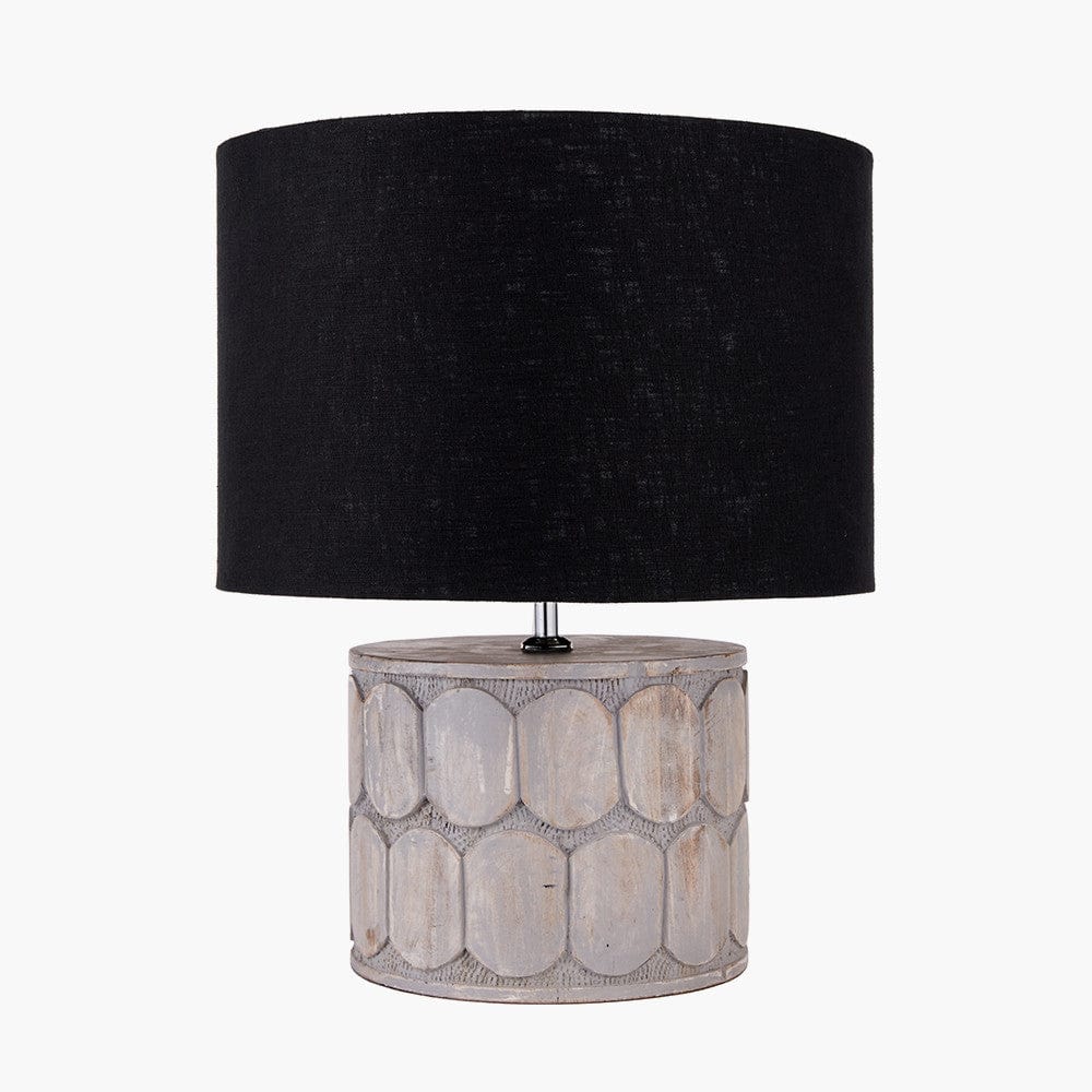 Cezara Embossed Grey Wood Wide Table Lamp.