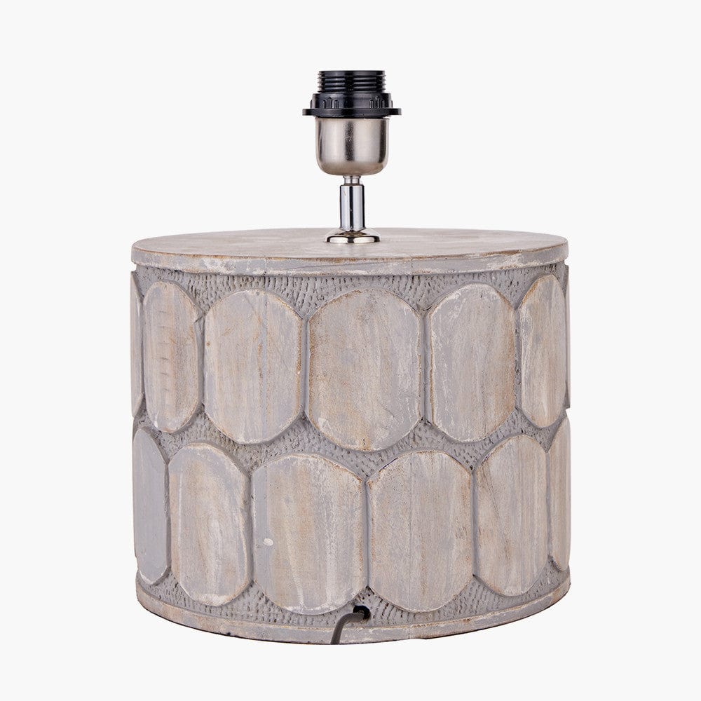 Cezara Embossed Grey Wood Wide Table Lamp.
