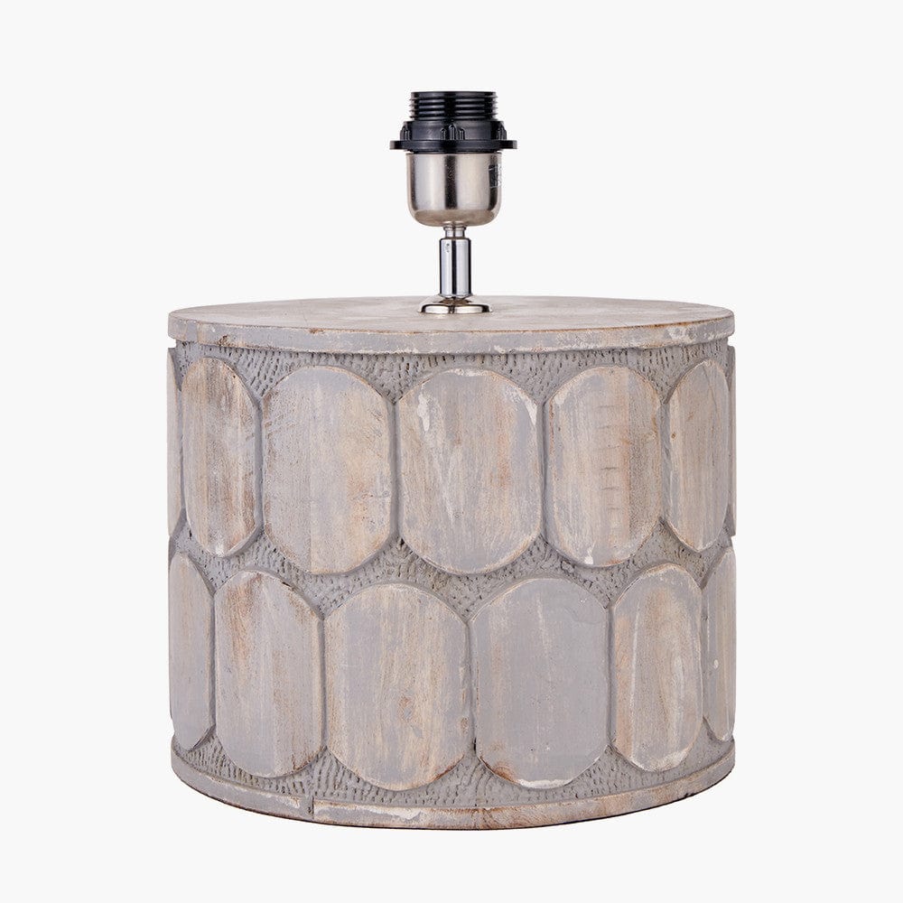 Cezara Embossed Grey Wood Wide Table Lamp.