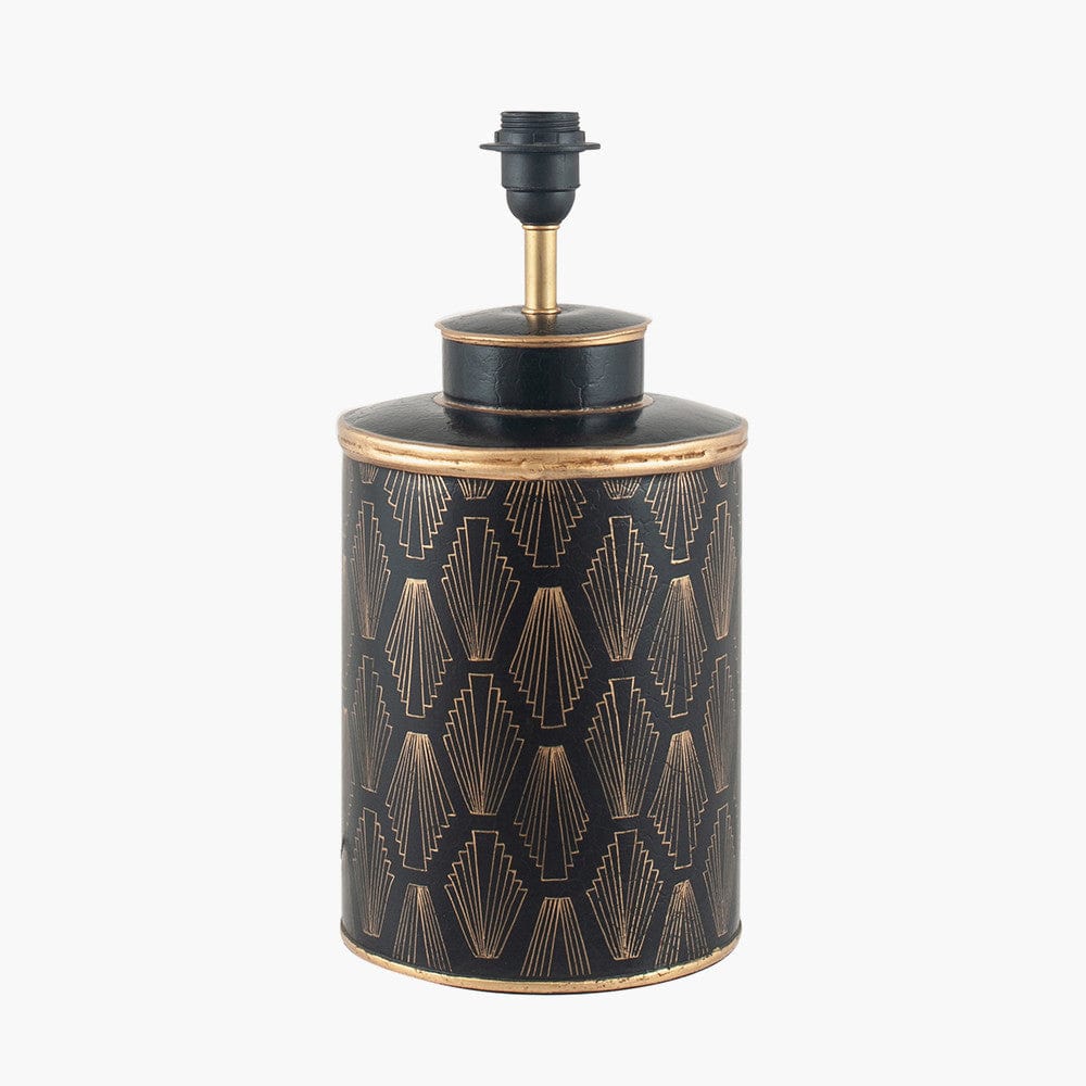 Chrysler Black Art Deco Hand Painted Table Lamp Base with Harry 35cm Taupe Cotton Mix Cylinder Lampshade.