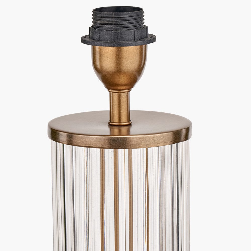Ciara Clear Glass and Antique Brass Metal Table Lamp Base with Henry 35cm White Handloom Cylinder Lampshade.
