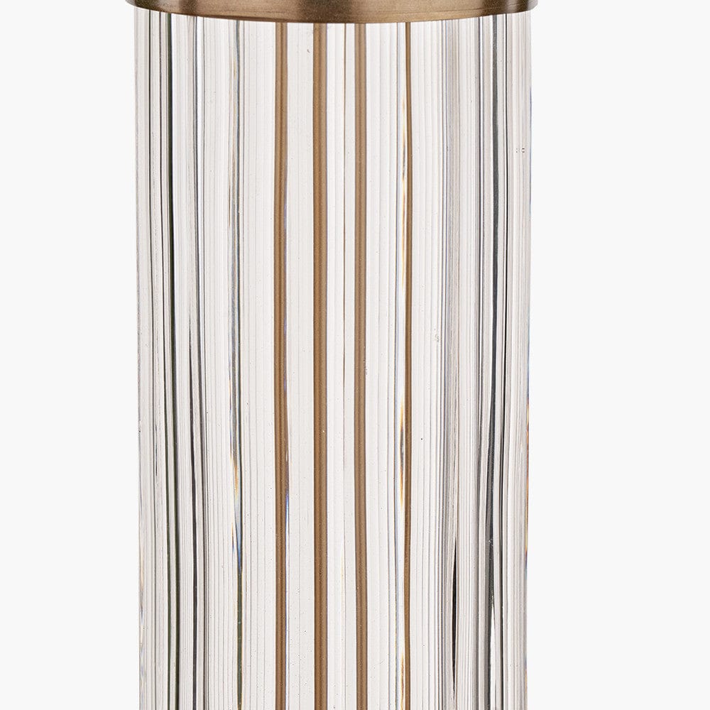 Ciara Clear Glass and Antique Brass Metal Table Lamp Base with Henry 35cm White Handloom Cylinder Lampshade.