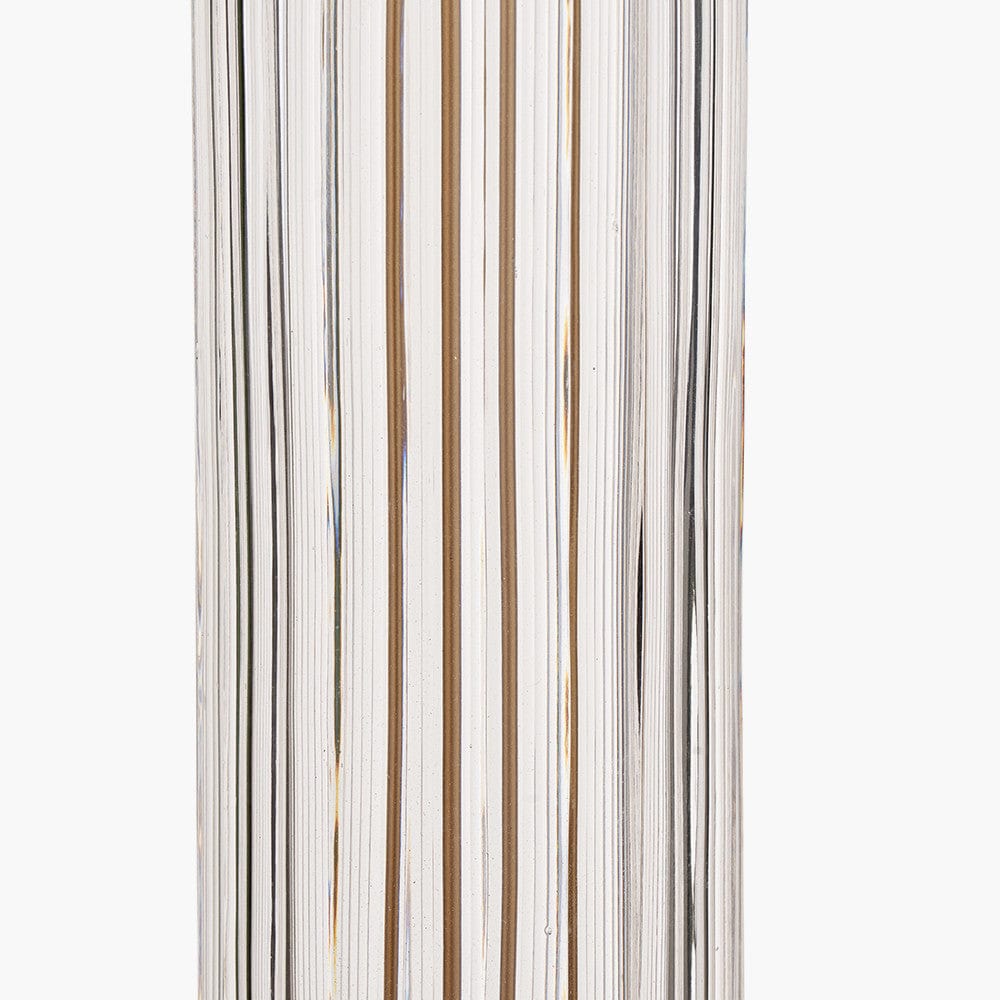 Ciara Clear Glass and Antique Brass Metal Table Lamp Base with Lino 35cm Cinnamon Self Lined Linen Cylinder Lampshade.