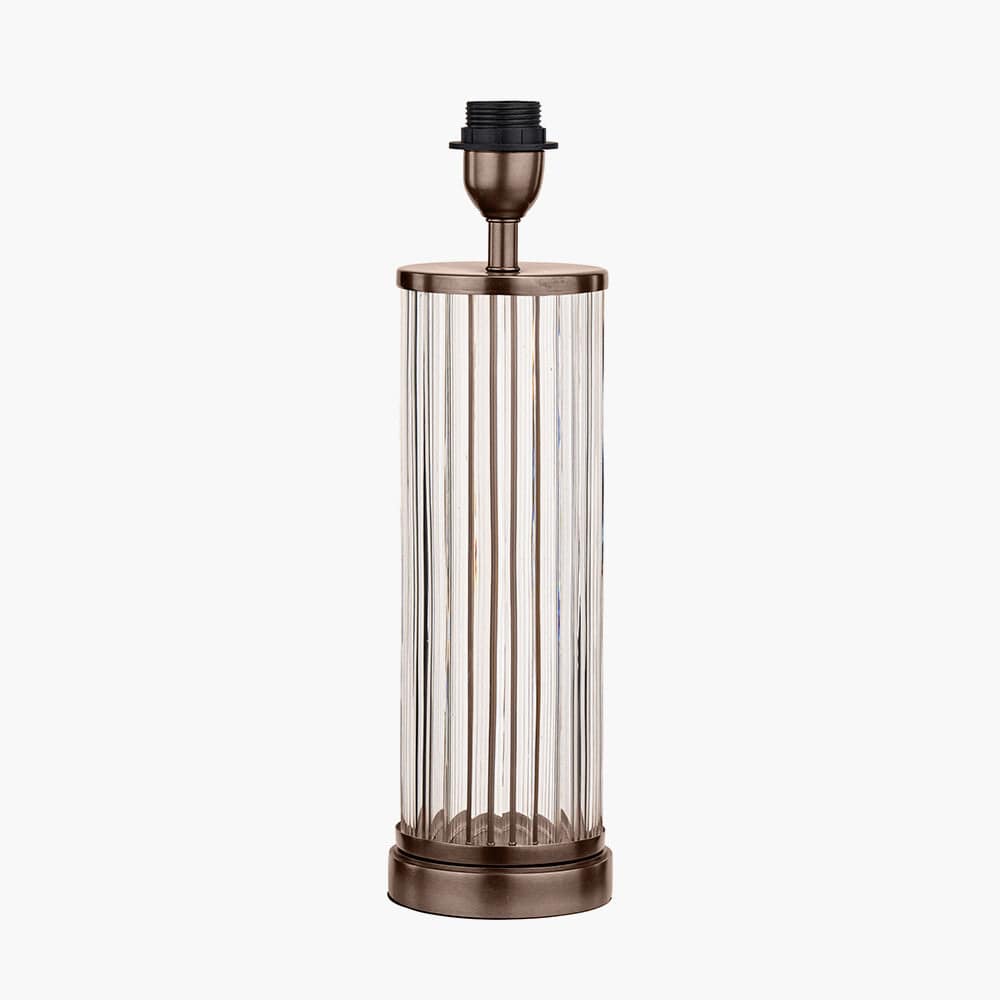 Ciara Clear Glass and Antique Bronze Metal Table Lamp Base with Henry 35cm White Handloom Cylinder Lampshade.