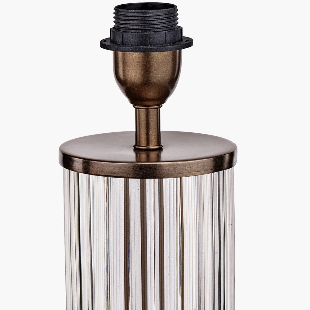 Ciara Clear Glass and Antique Bronze Metal Table Lamp Base with Henry 35cm White Handloom Cylinder Lampshade.