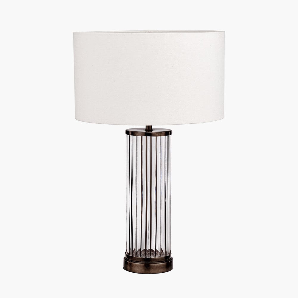 Ciara Clear Glass and Antique Bronze Metal Table Lamp Base with Henry 35cm White Handloom Cylinder Lampshade.