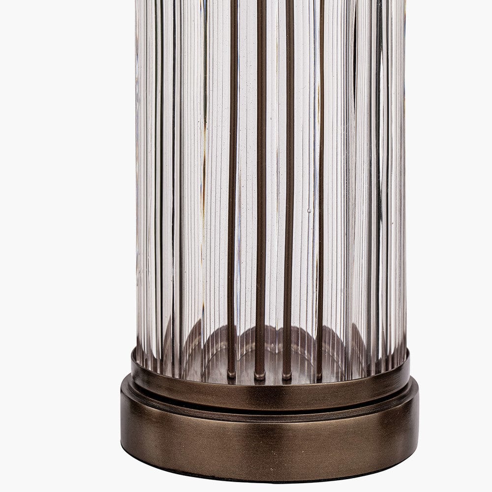 Pacific Lifestyle Lighting Ciara Clear Glass and Antique Bronze Metal Table Lamp Base with Lino 35cm Cinnamon Self Lined Linen Cylinder Lampshade House of Isabella UK