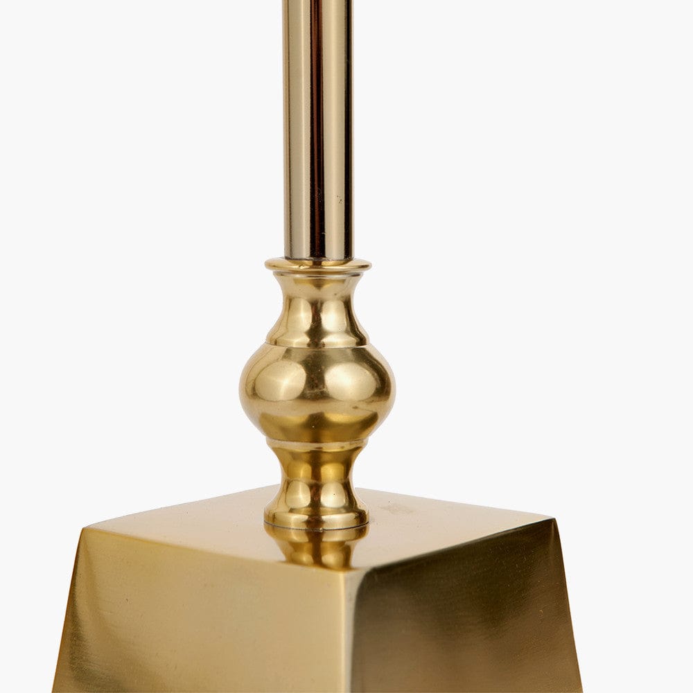 Claudius Gold Metal Stick Floor Lamp Base with Henry 40cm White Handloom Cylinder Lampshade.