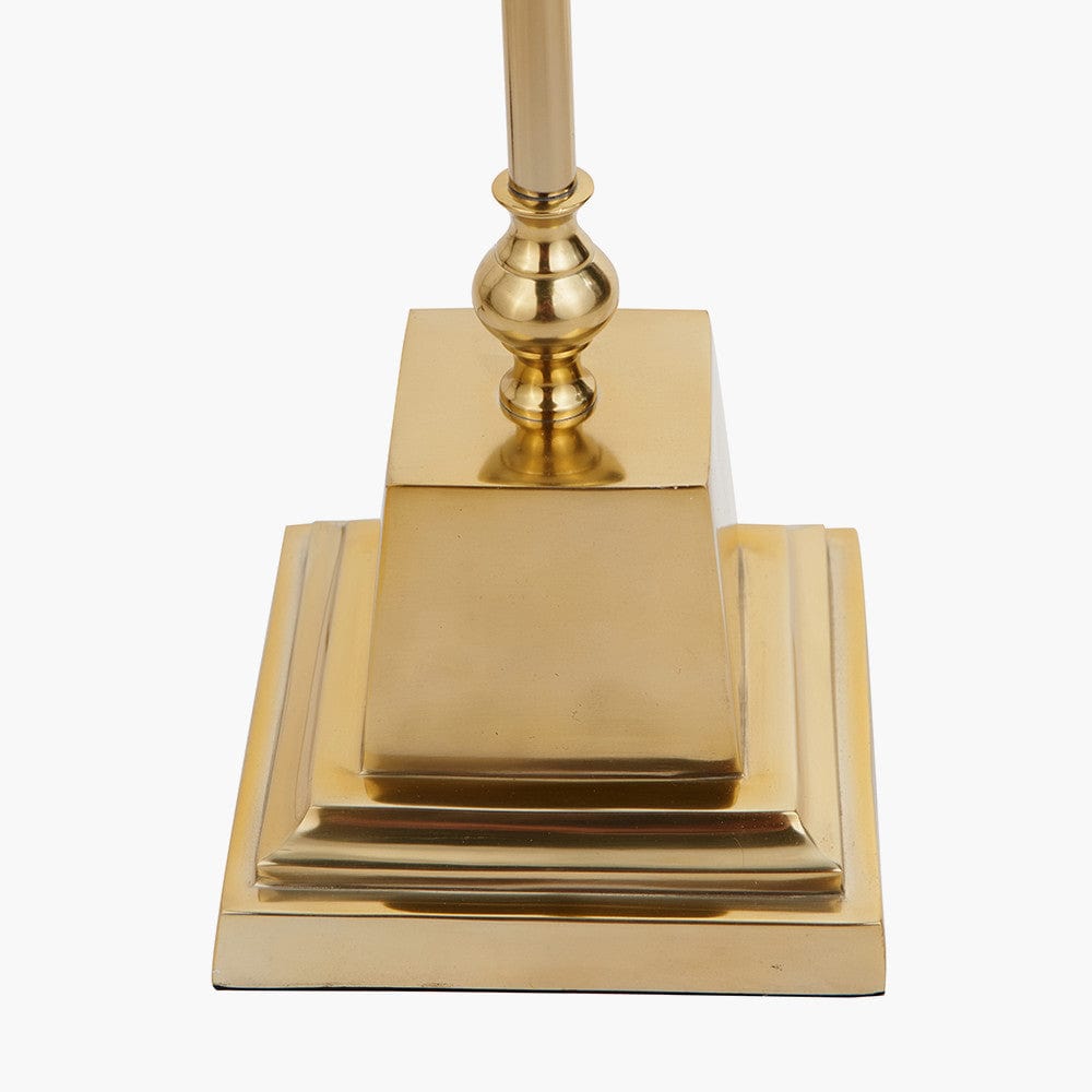 Claudius Gold Metal Stick Floor Lamp Base with Henry 40cm White Handloom Cylinder Lampshade.