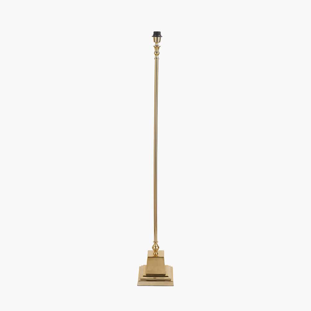 Claudius Gold Metal Stick Floor Lamp Base with Henry 40cm White Handloom Cylinder Lampshade.