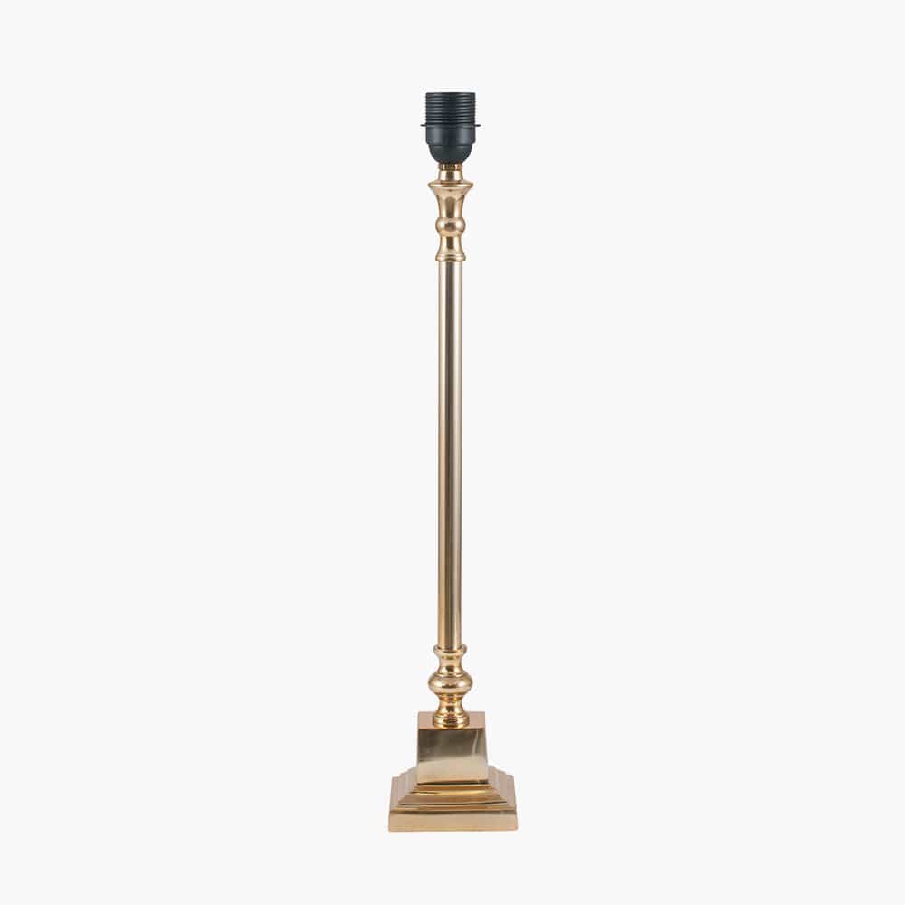 Claudius Gold Metal Stick Table Lamp Base with Henry 30cm White Handloom Cylinder Lampshade.