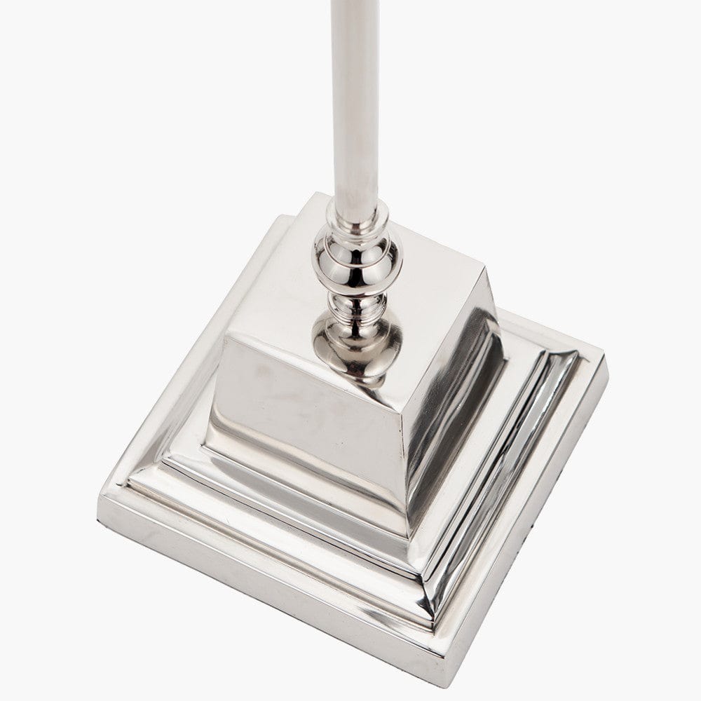 Claudius Nickel Metal Stick Floor Lamp Base with Henry 40cm Grey Handloom Cylinder Lampshade.