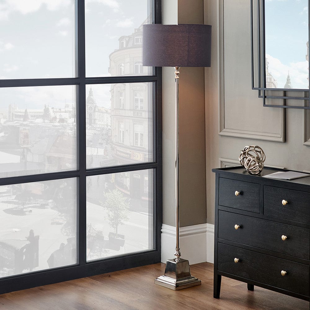 Claudius Nickel Metal Stick Floor Lamp.