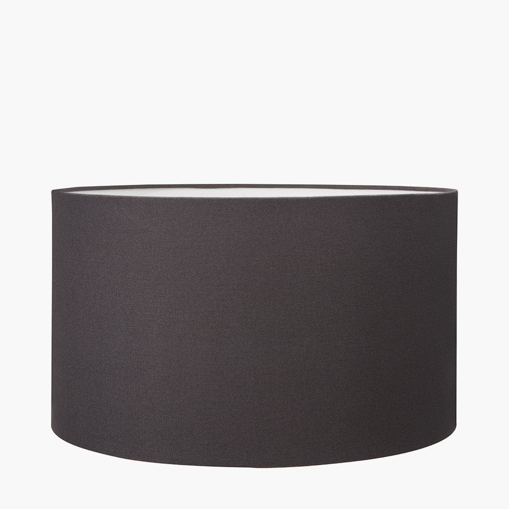 Claudius Nickel Metal Stick Table Lamp Base with Henry 30cm Grey Handloom Cylinder Lampshade.