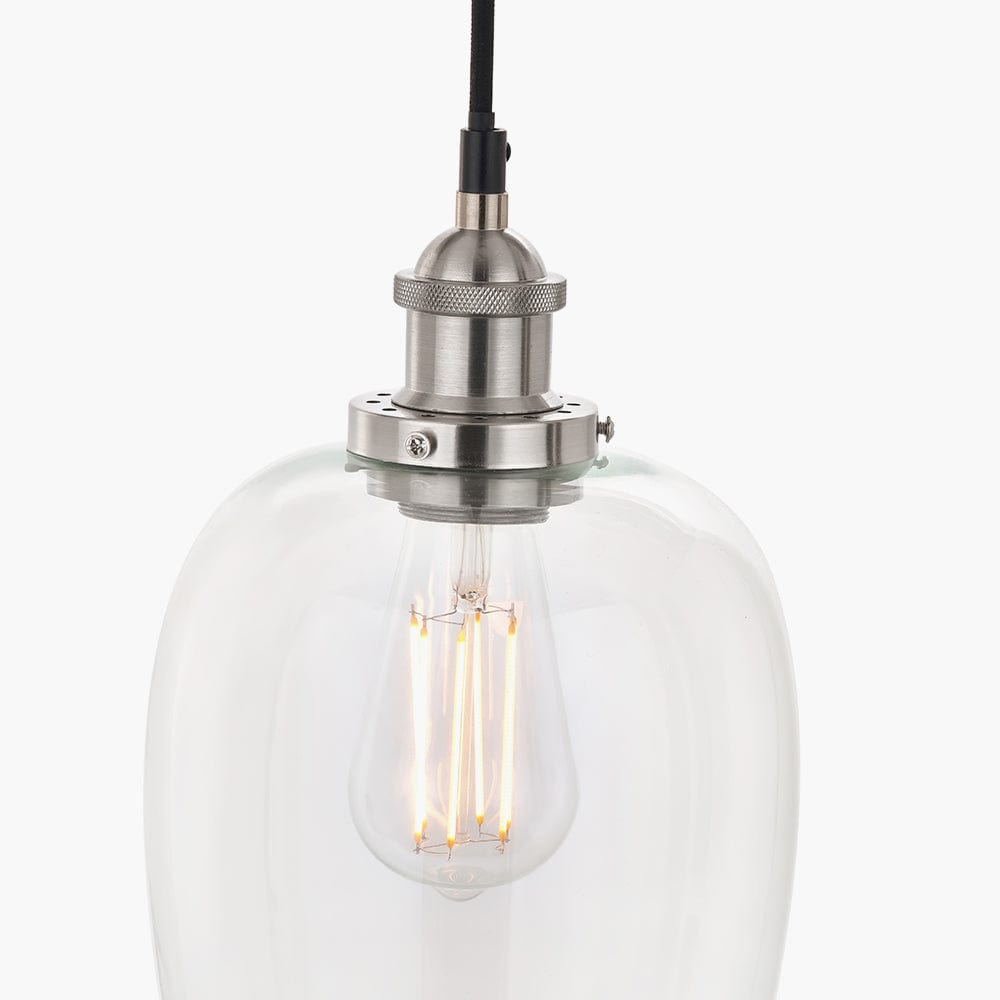 Clio Antique Silver Metal and Clear Glass Pendant.